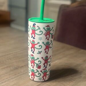 2025 Starbucks & Roller Rabbit collab- Christmas Monkey Tumbler with Straw
